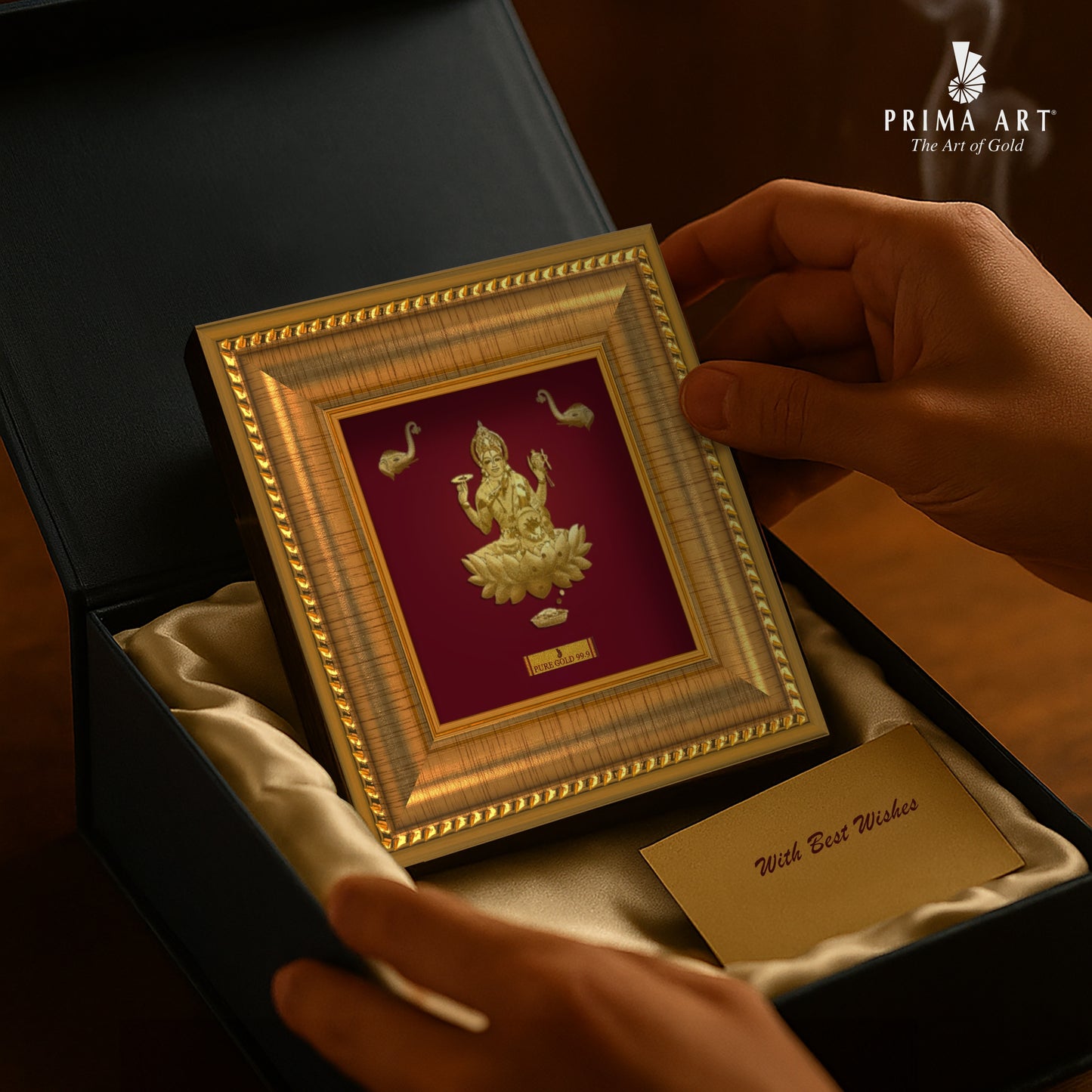 Prima Art Lakshmi ji 24K Gold Sheet Artwork Frame best for festival and corporate gifting
