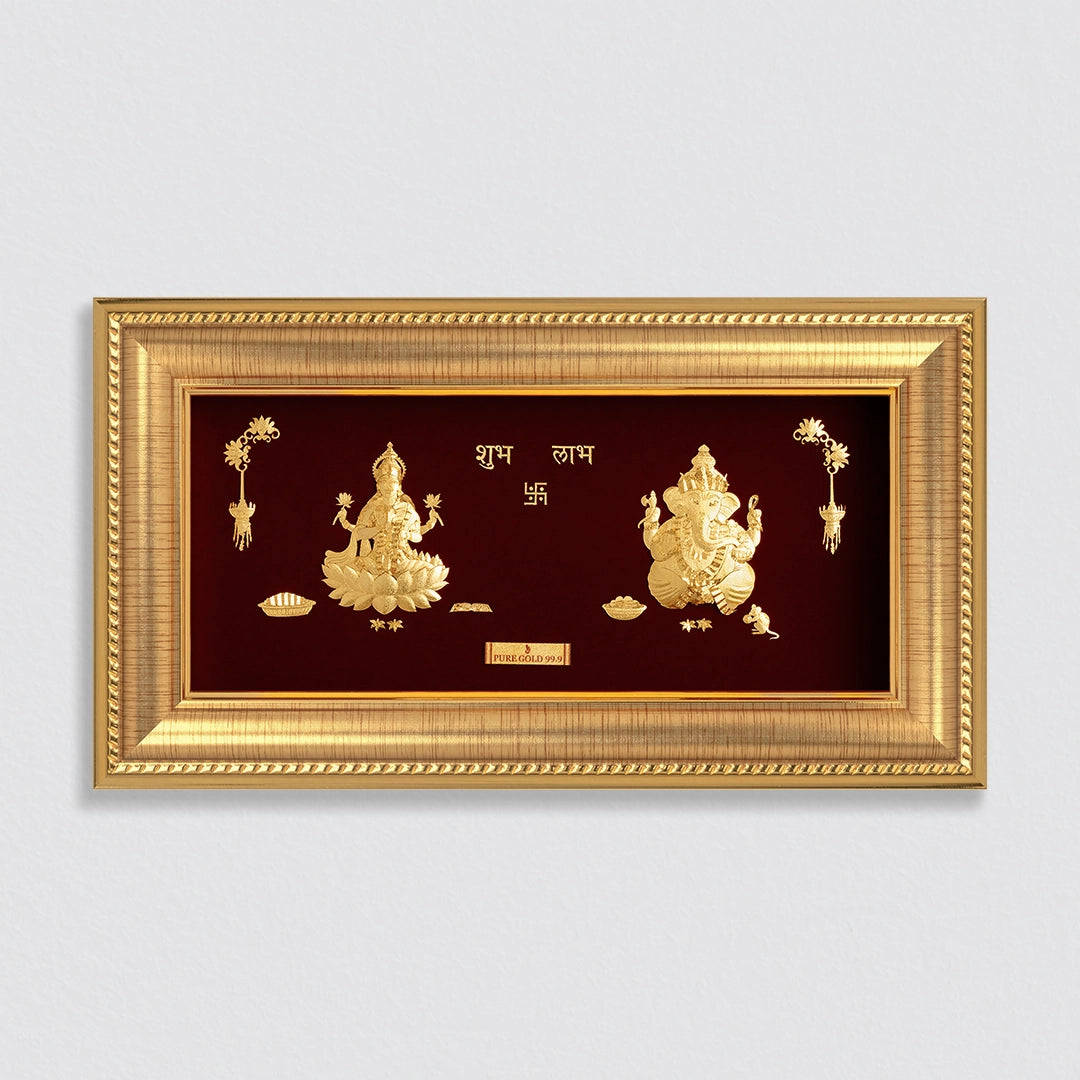 Prima Art Lakshmi ji, Ganesha  24K Gold Frame best as wall hanging , table top , temple shelf and perfect for festival and corporate gifting