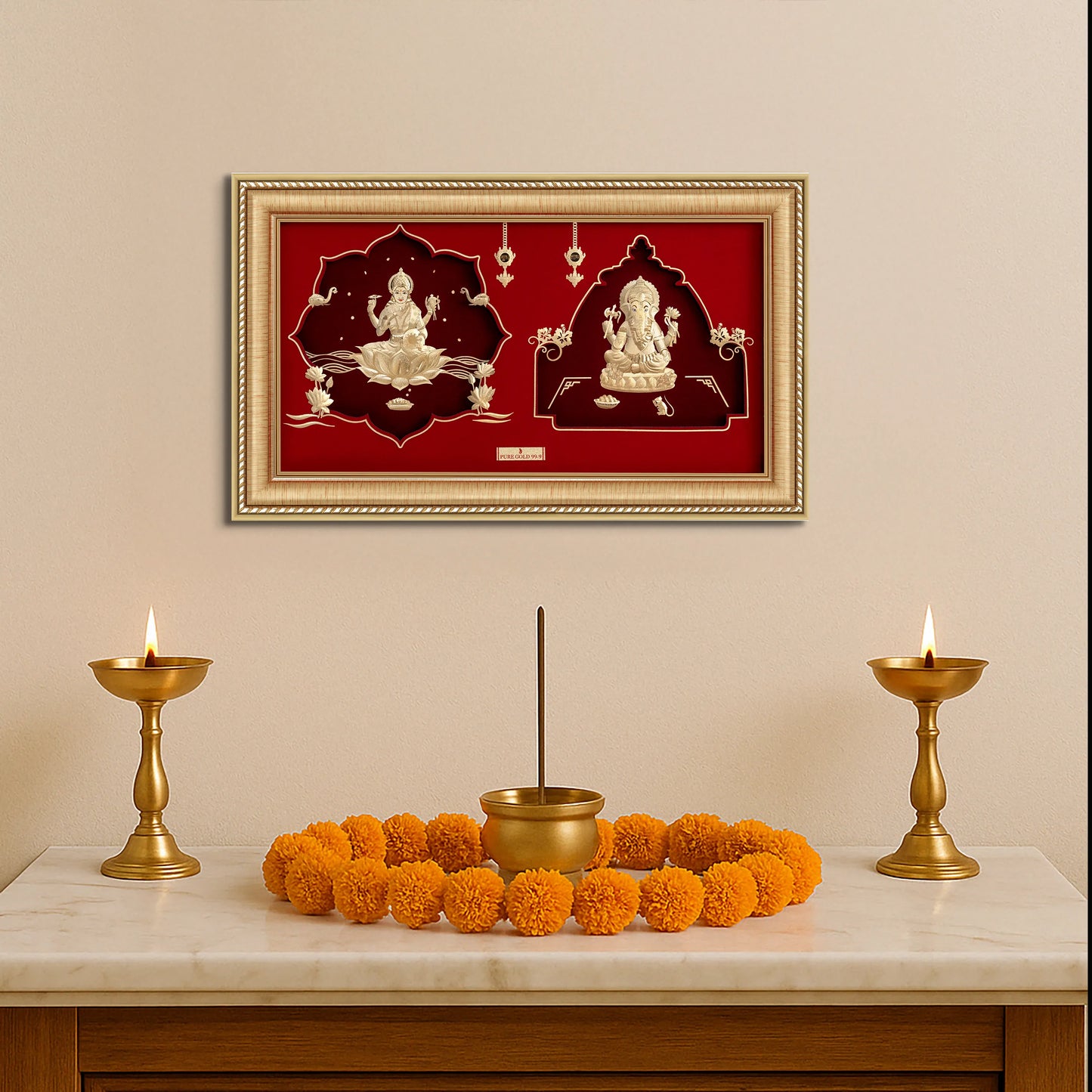 God Ganesha , Lakshmi ji 24K Gold Frame best for festival and corporate gifting , perfect wall mount ganesha frame and table top. Vastu Approved.