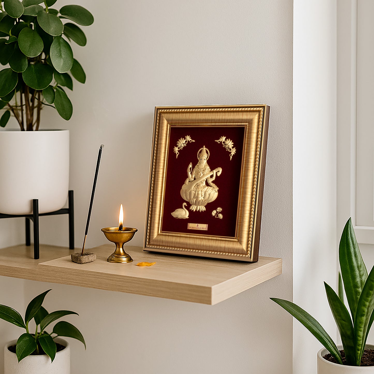 Prima Art Saraswati 24K Gold Frame. Perfect a wall hanging frame , table top and temple shelf. best for festival gifting and corporate gifting