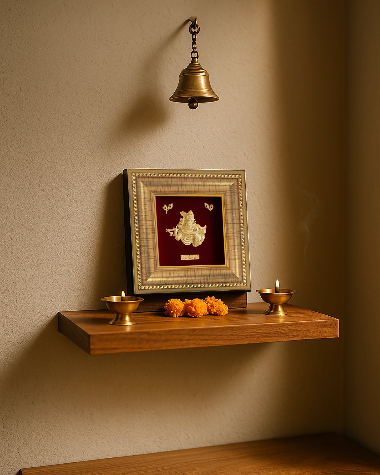 Prima art Radha Krishna 24K Gold Frame perfect for home temple shelf , wall hanging , table top & best for festival and corporate gifting . Buy online , vastu approved.