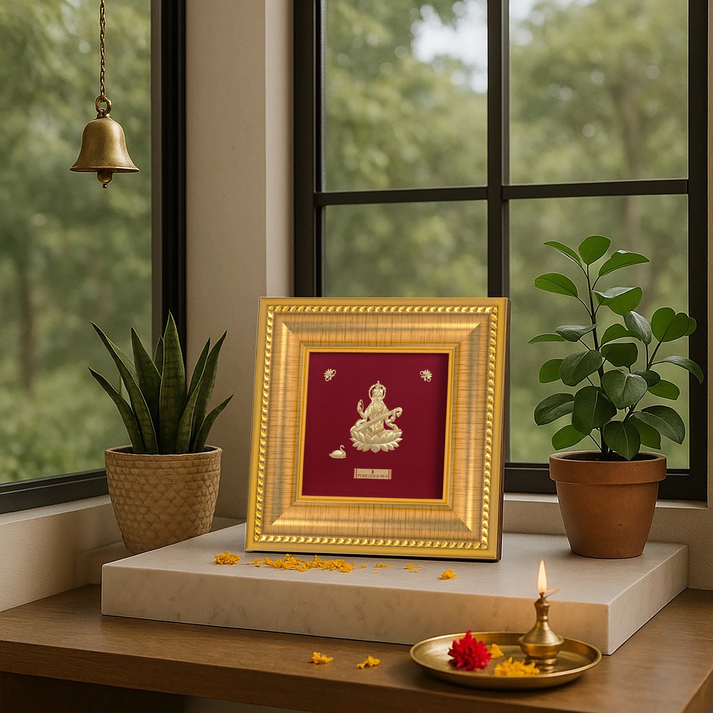 Prima Art Saraswati ji 24K Gold Sheet Artwork Frame best for festival and corporate gifting