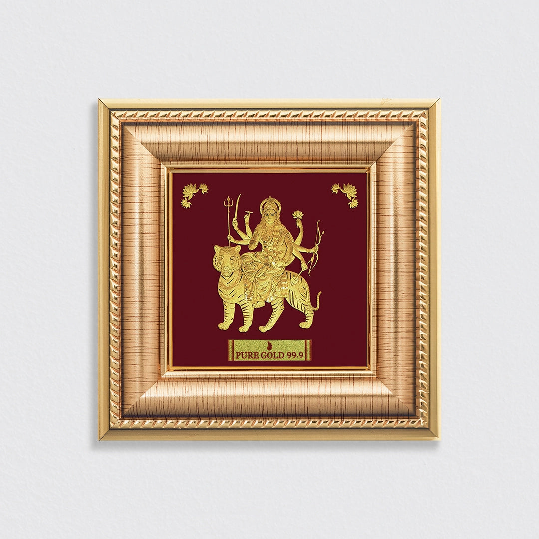Prima art Durga Maa 24K Gold Frame a perfect wall mount wooden frame , table top frame & wall ganging frame .Best for festival and corporate gifting