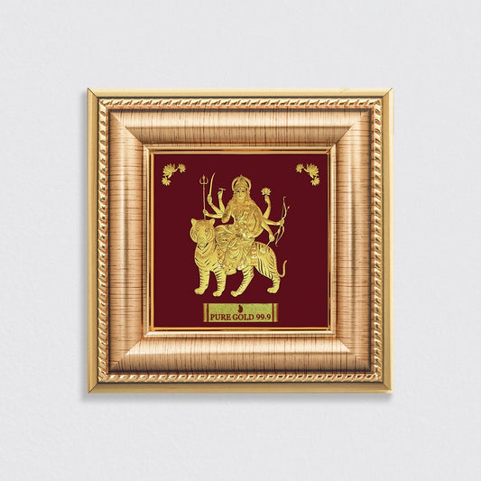 Prima art Durga Maa 24K Gold Frame a perfect wall mount wooden frame , table top frame & wall ganging frame .Best for festival and corporate gifting