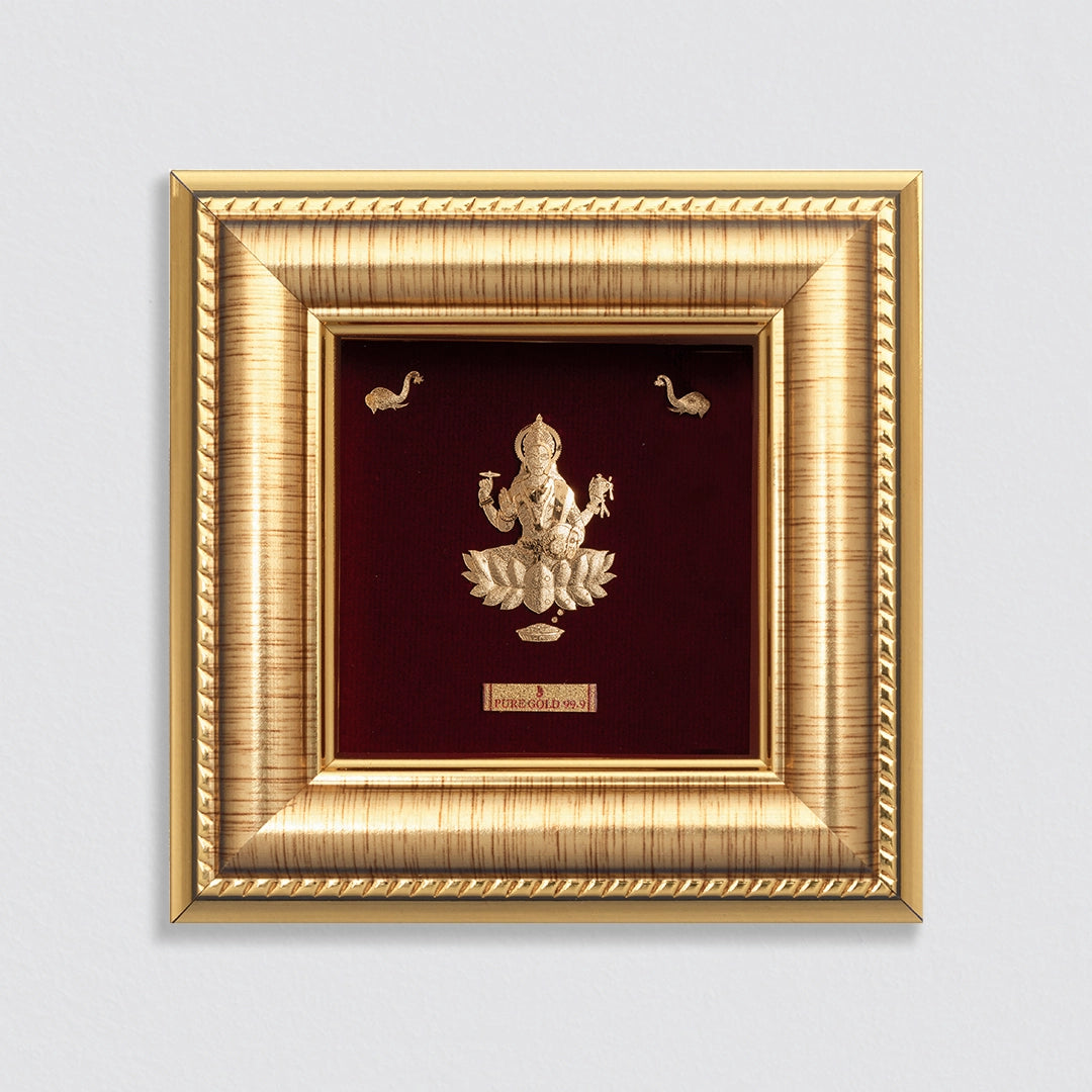 Lakshmi ji 24K gold frame – perfect for home decor , housewarming gift. Vastu Approved & perfect temple shelf frame, table top & wall hanging frame.