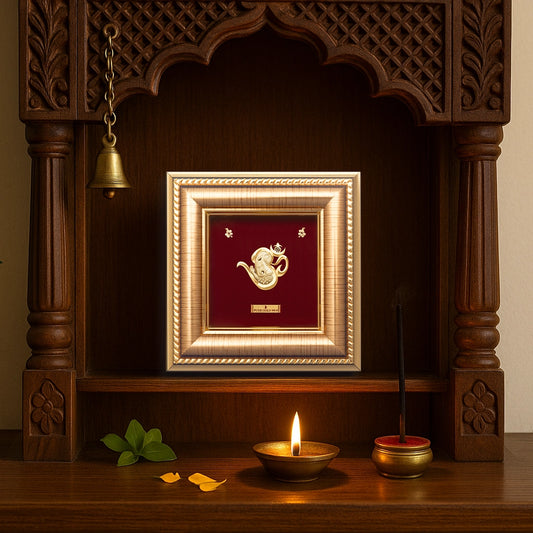 Lord om Ganesha 24K Gold Frame a perfect temple shelf frame and wall mount frame . Best for festival and corporate gifting . Vastu approved. Buy online.