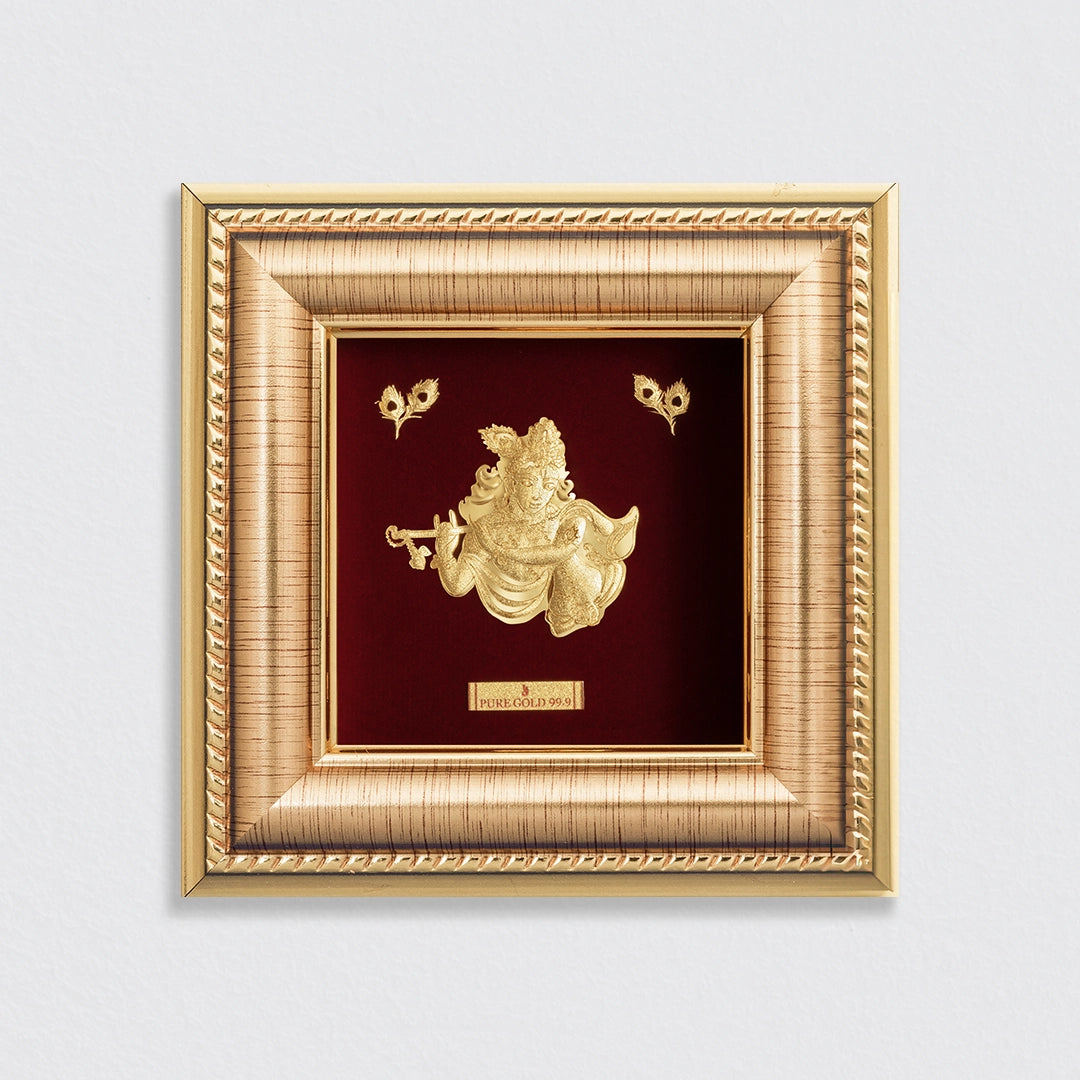 Prima art Radha Krishna 24K Gold Frame perfect for home temple shelf , wall hanging , table top & best for festival and corporate gifting . Buy online , vastu approved.