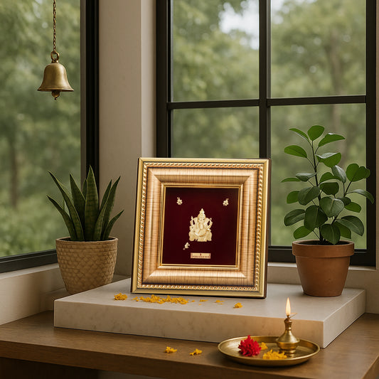 Prima art Lord Ganesha 24K Gold Frame best for festival and corporate gifting a perfect temple shelf frame , wall hanging frame & table top frame.