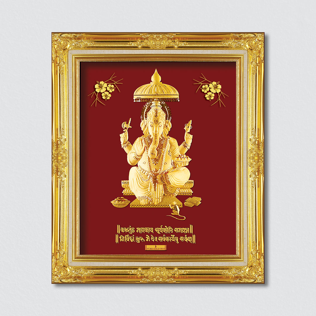 Lord Ganesha Gold Frame best for wall hanging at home and temple. perfect for festival and corporate gifting