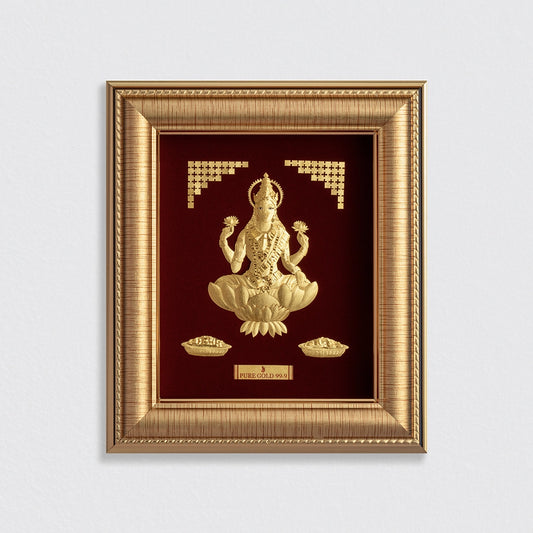 Goddess Lakshmi ji 24K Gold frame. Perfect gift buy online. Best for home decor , wall hanging , table top & temple shelf.