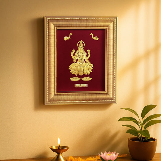 Lakshmi ji gold frame for gifting and home temple.