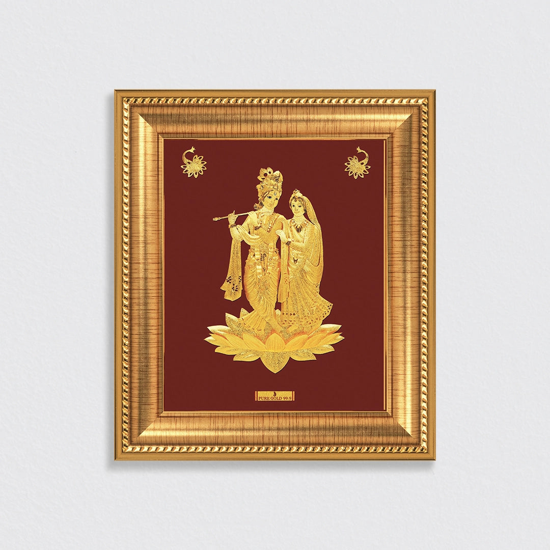 24K gold Radha Krishna frame wall hanging , temple shelf frame. perfect for home decor and gifting