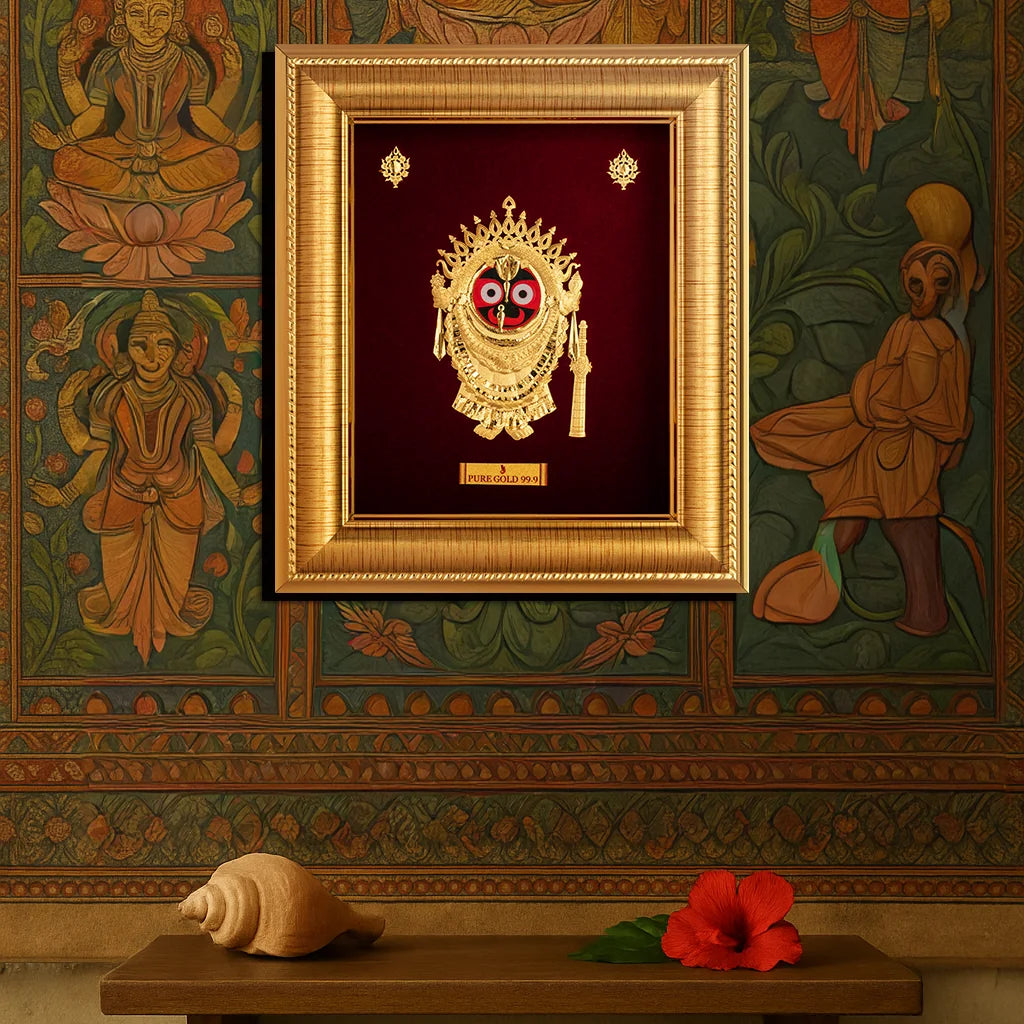 Prima Art Lord Jagannath 24K Gold Sheet Artwork Frame best for festival and corporate gifting