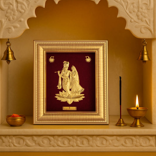 24K gold Radha Krishna frame wall hanging , temple shelf frame. perfect for home decor and gifting