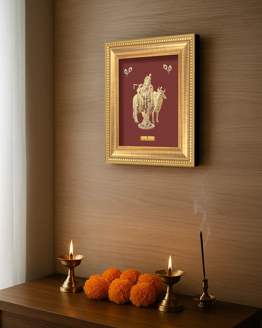 Prima art’s Radha Krishna 24K Gold. vastu Approved. Perfect wall hanging frame , temple shelf and table top frame. best for festival and corporate gifting