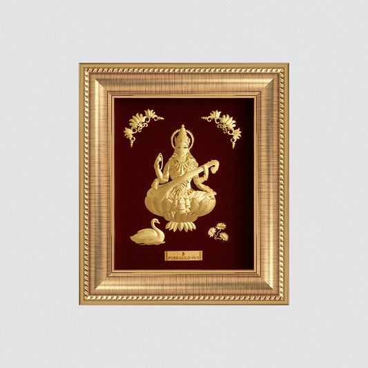Saraswati 24K Gold Frame. Perfect a wall hanging frame , table top and temple shelf. best for festival gifting and corporate gifting