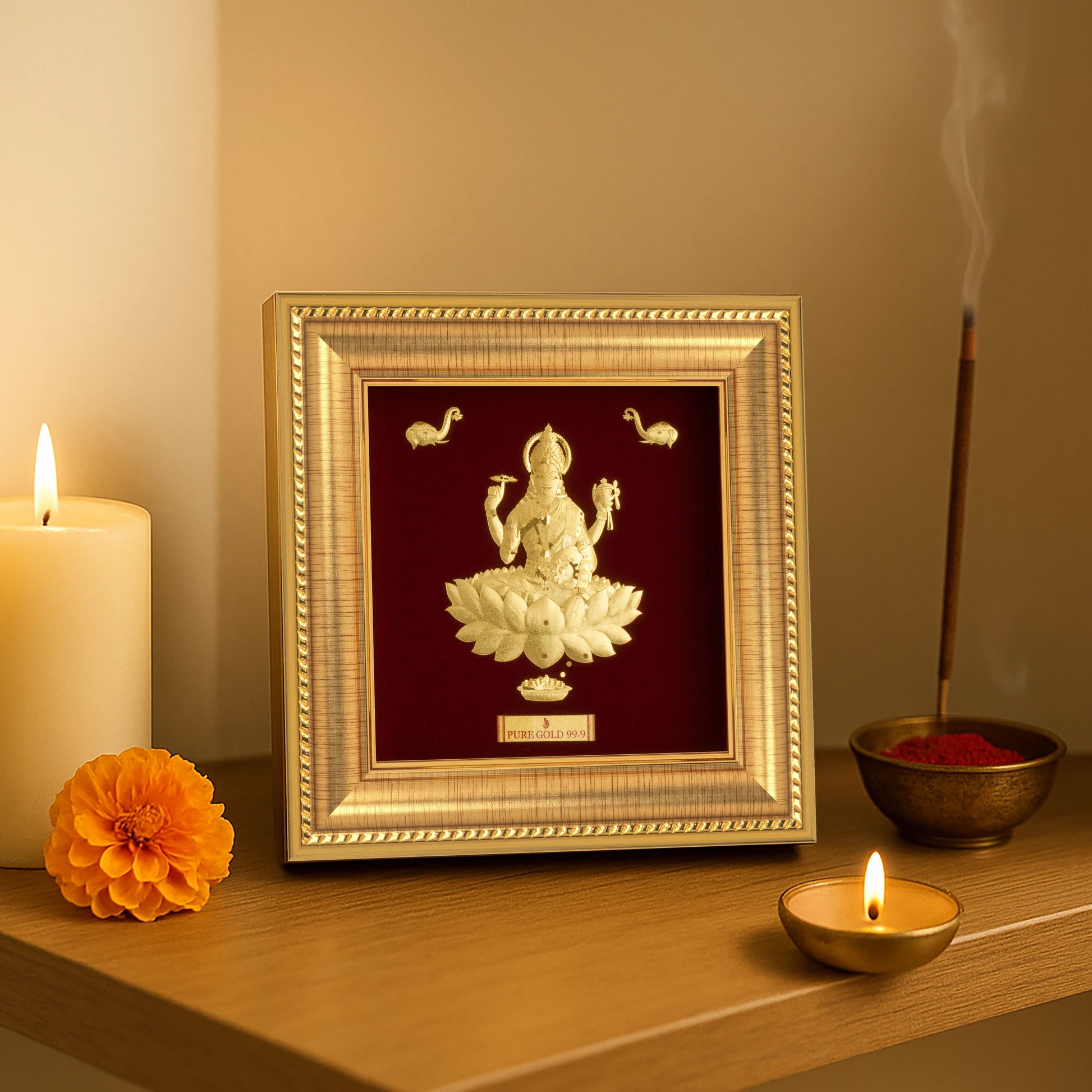 Lakshmi Ji Gold frame, perfect for housewarming gift, wall hanging frame , tabletop stand frame. Gift under 5000rs.