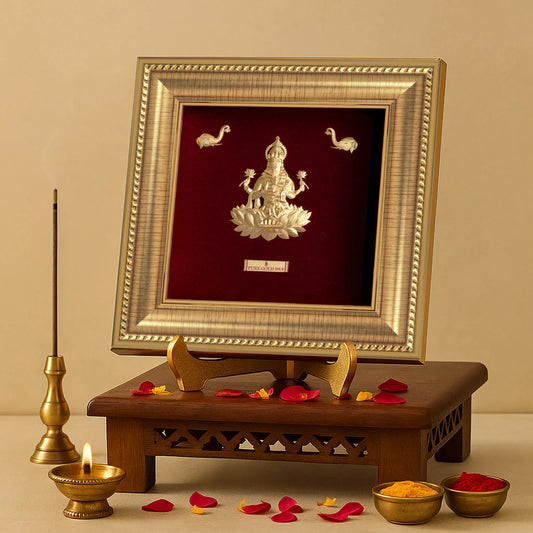 Prima Art Lakshmi ji Gold Frame best as table top , temple shelf , wall hanging.
Perfect for festival and corporate gifting