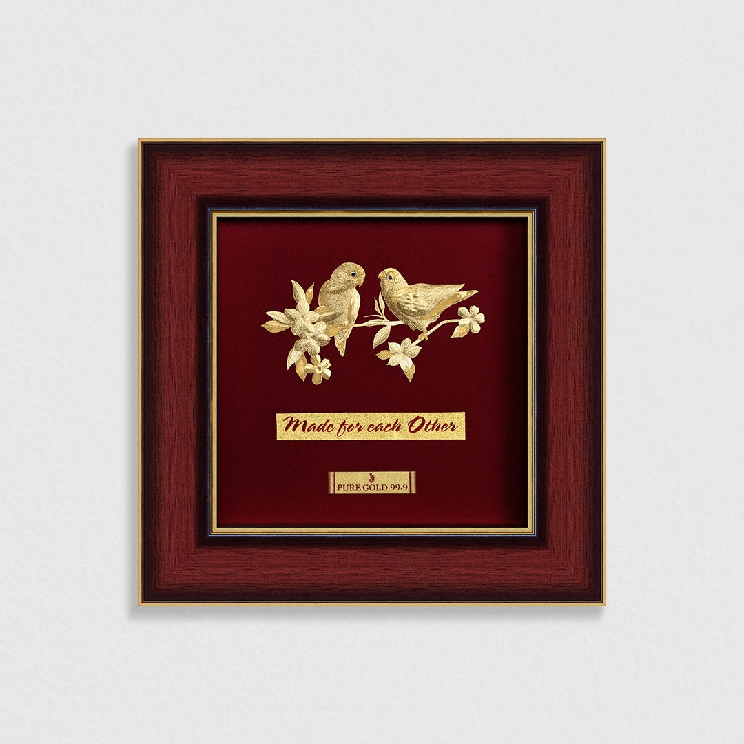 24K gold Love birds in premium frame – perfect for home decor and gifting. Frame from table top , bedside , wall hanging.