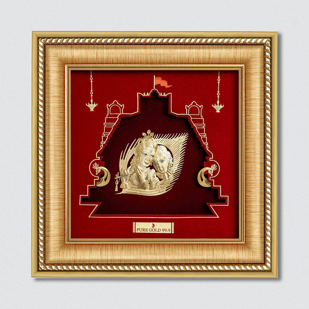 24K gold god Radha Krishna frame for home décor, corporate gift and house warming & wedding gift. Perfect wall hanging mount, table top frame radha krishna frame.