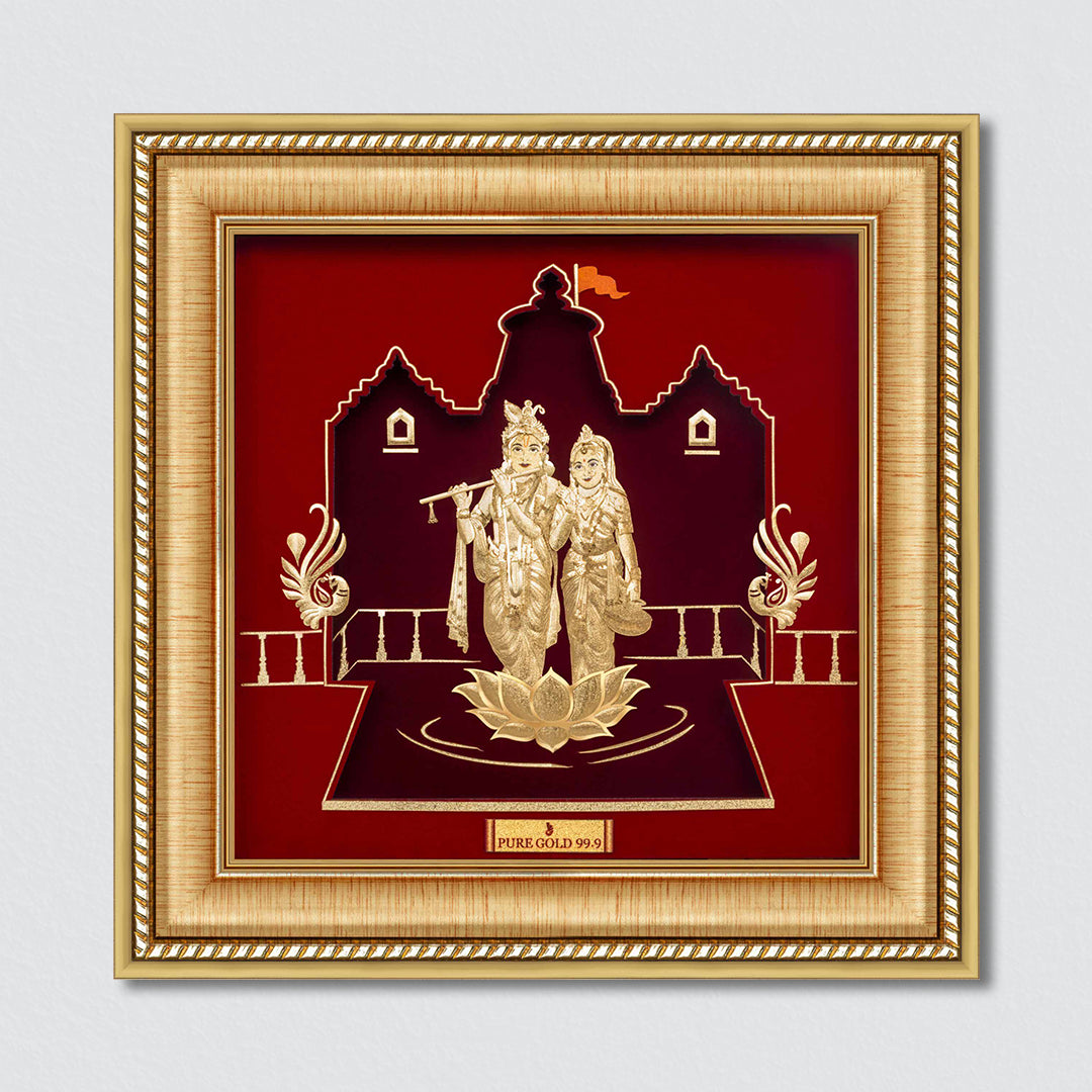Prima Art god Radha Krishna 24K Gold Frame best for festival and corporate gifting . Best wall hanging radha krishna frame and table top. Available online.