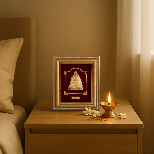 Neem Karoli Baba Gold devotional frame wall hanging frame and tabletop frame for home temple and wall art.