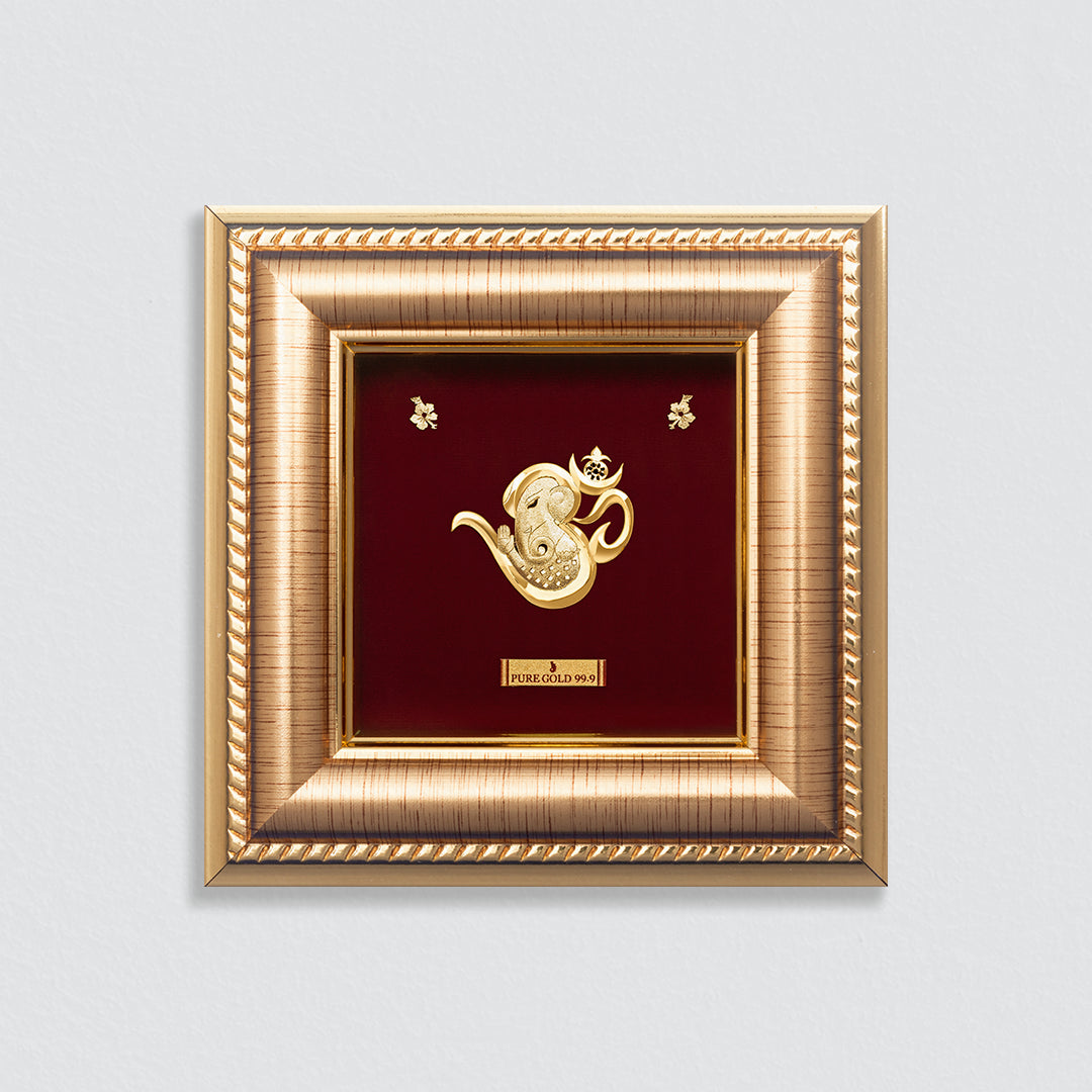 Lord Ganesha 24K Gold Frame a perfect temple shelf frame and wall mount frame . Best for festival and corporate gifting .