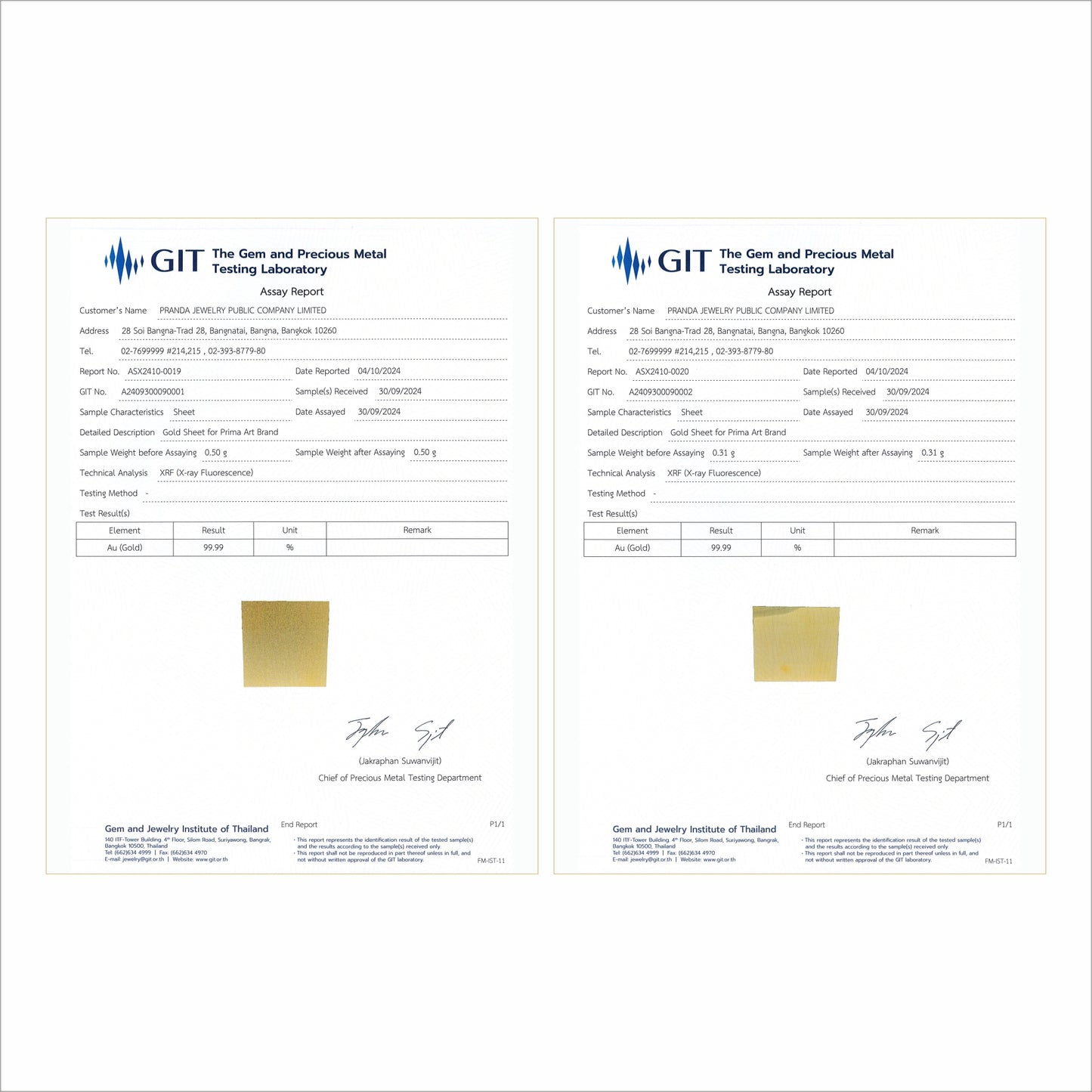 Prima Art Gold frames, 24k Gold 99.90% god frame. Pure Gold Certificate.