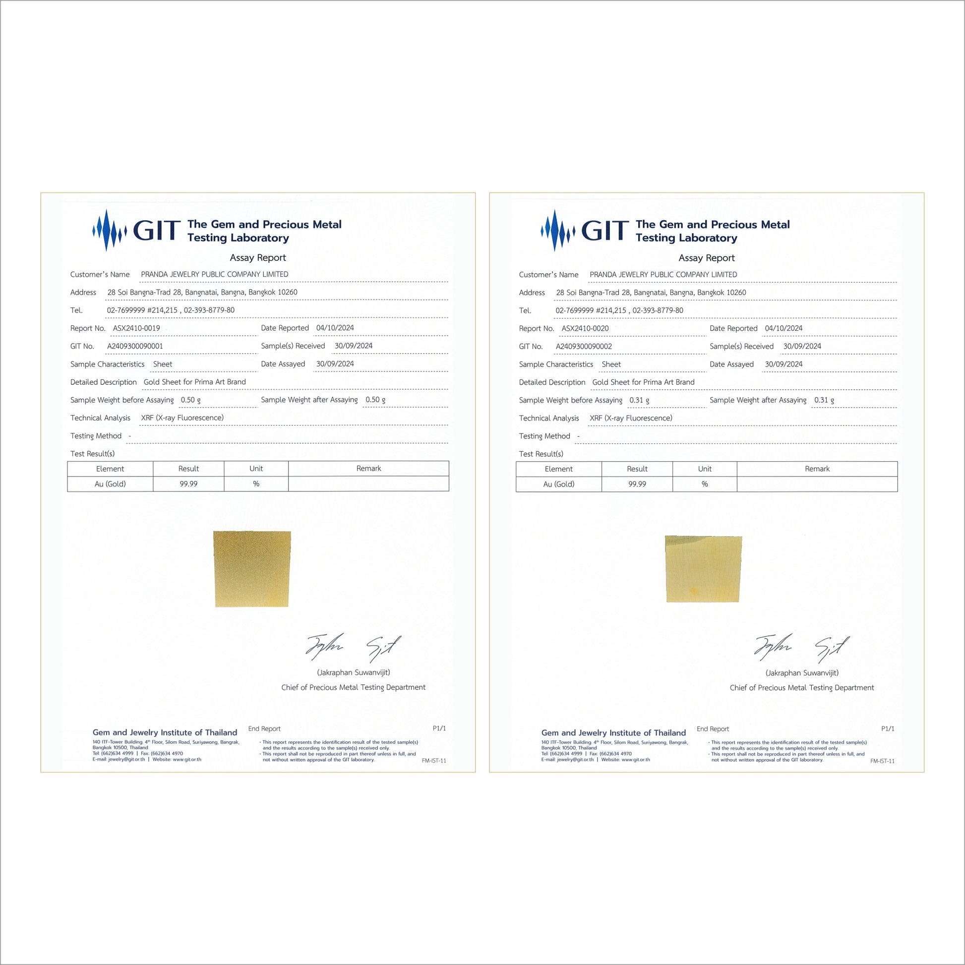 Prima Art Gold frames, 24k Gold 99.90% god frame. Pure Gold Certificate.