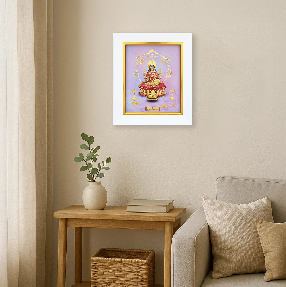 Goddess in 24K gold Lakshmi frame for home décor , housewarming and wedding gifting. Perfect wall mount hanging frame , table top frame. Vastu Approved