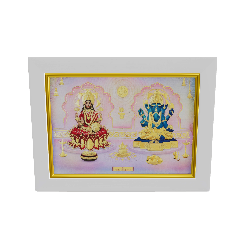 Prima Art Lakshmi Ganesha 24K Gold Sheet Artwork Frame best for festival and corporate gifting