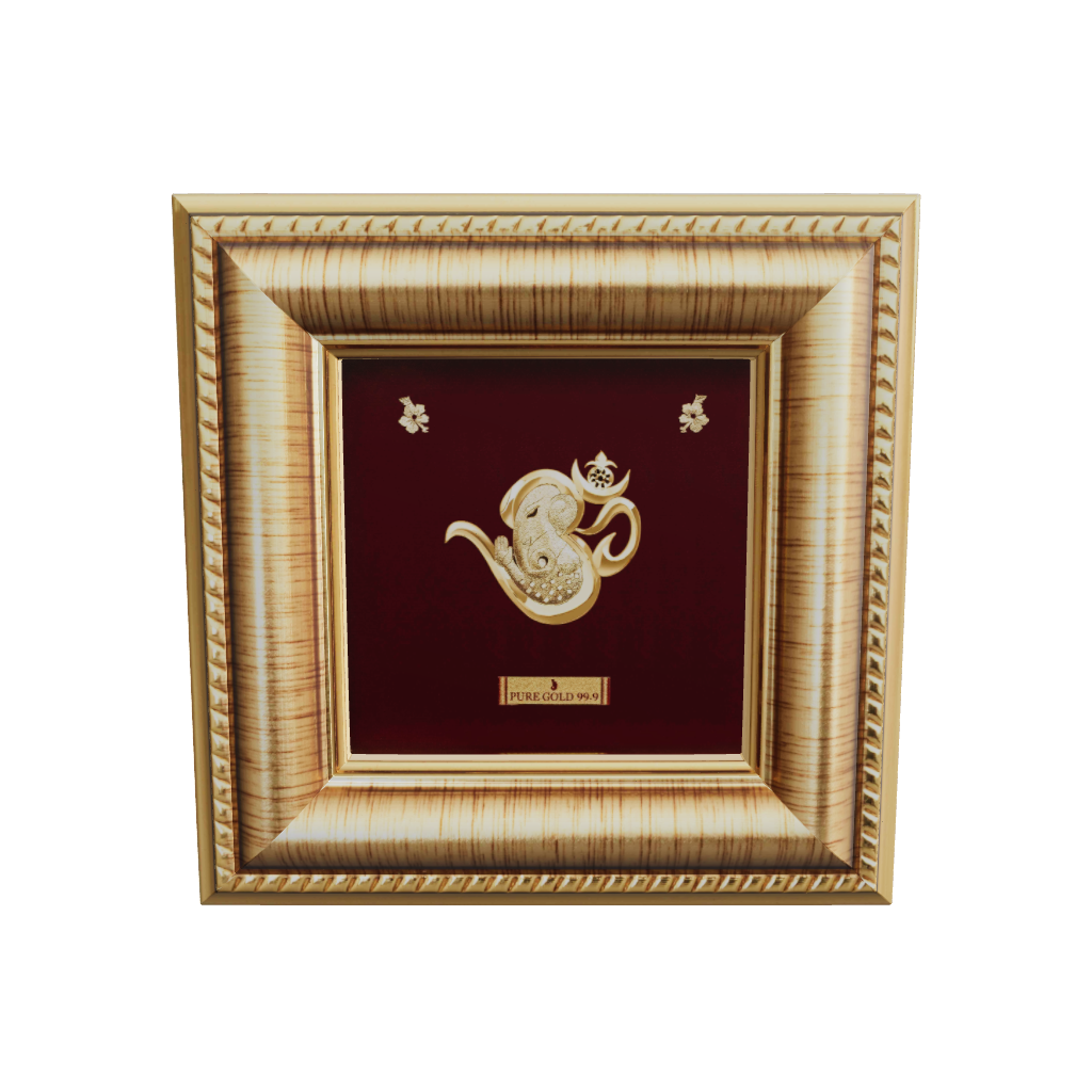 Prima Art Om Ganesha 24K Gold Sheet Artwork Frame best for festival and corporate gifting