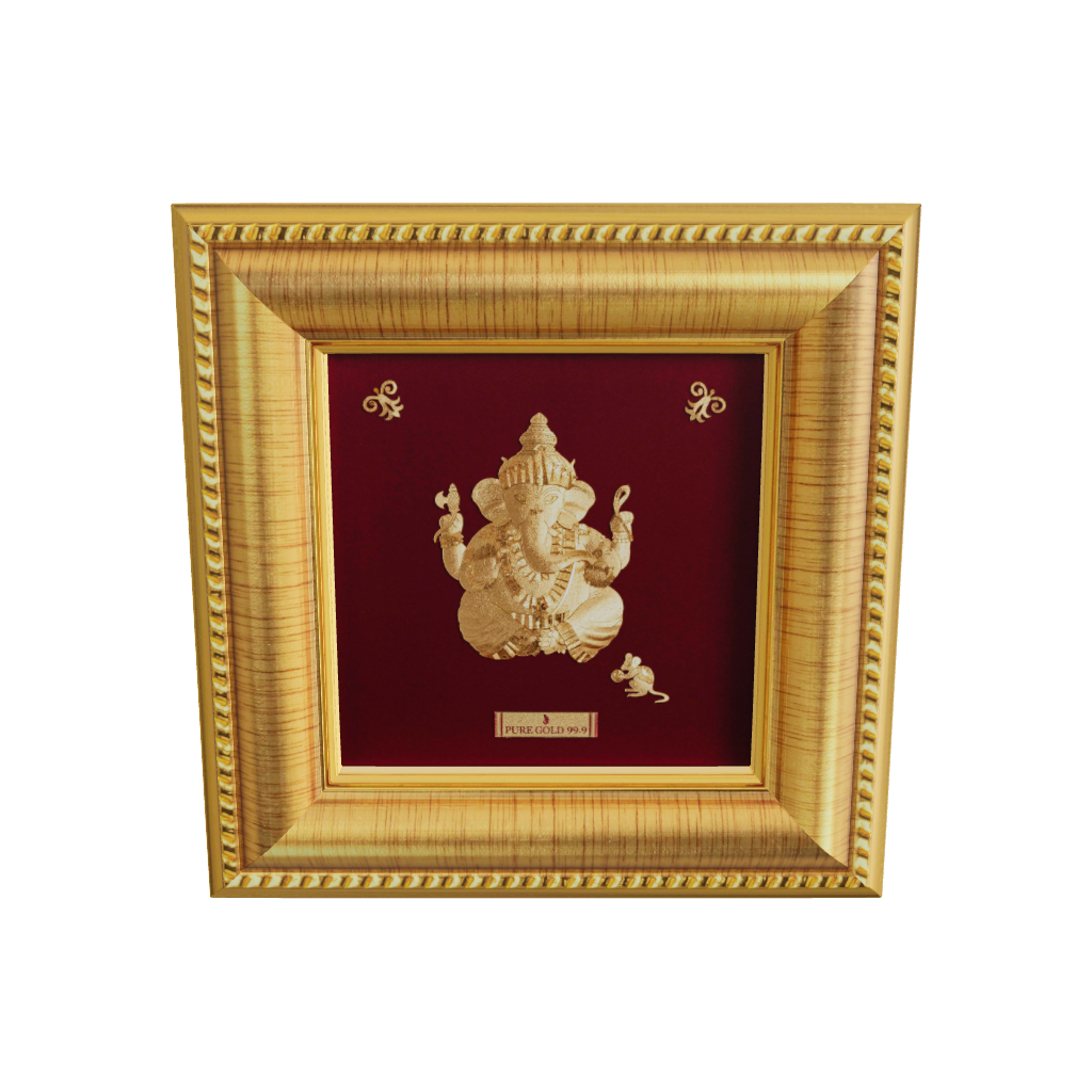 Prima Art Baby Ganesha 24K Gold Sheet Artwork Frame best for festival and corporate gifting