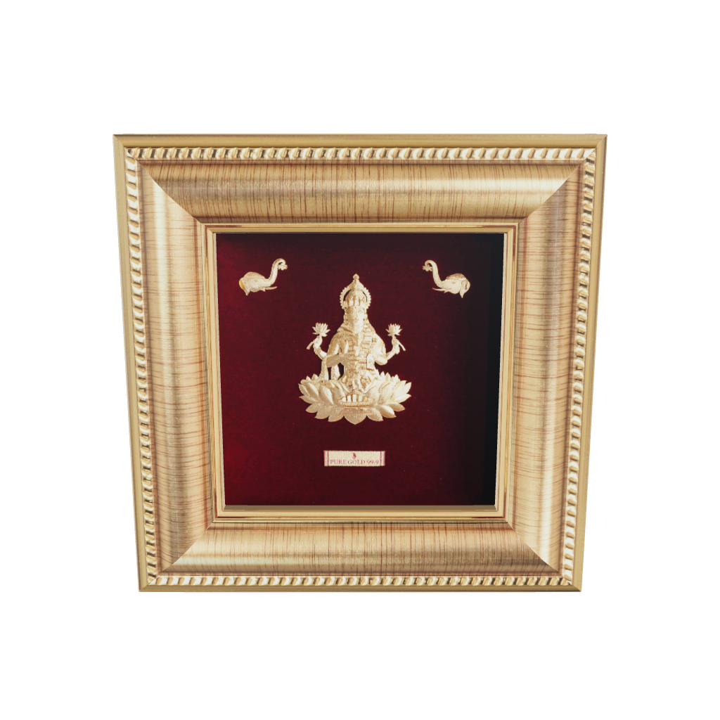 Prima Art Lakshmi ji 24K Gold Frame best for festival and corporate gifting . Perfect Wall Hanging frame & Tabletop Frame.