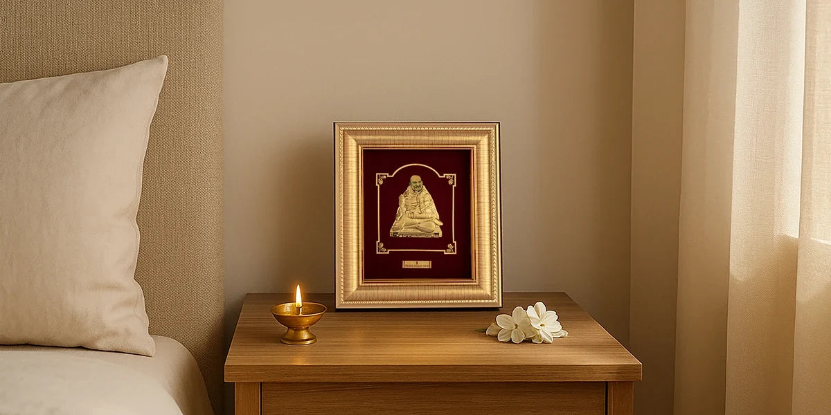 Neem Karoli Ba a Photo frame in GOld. Bring home neem Karoli Baba blessings photo frame .