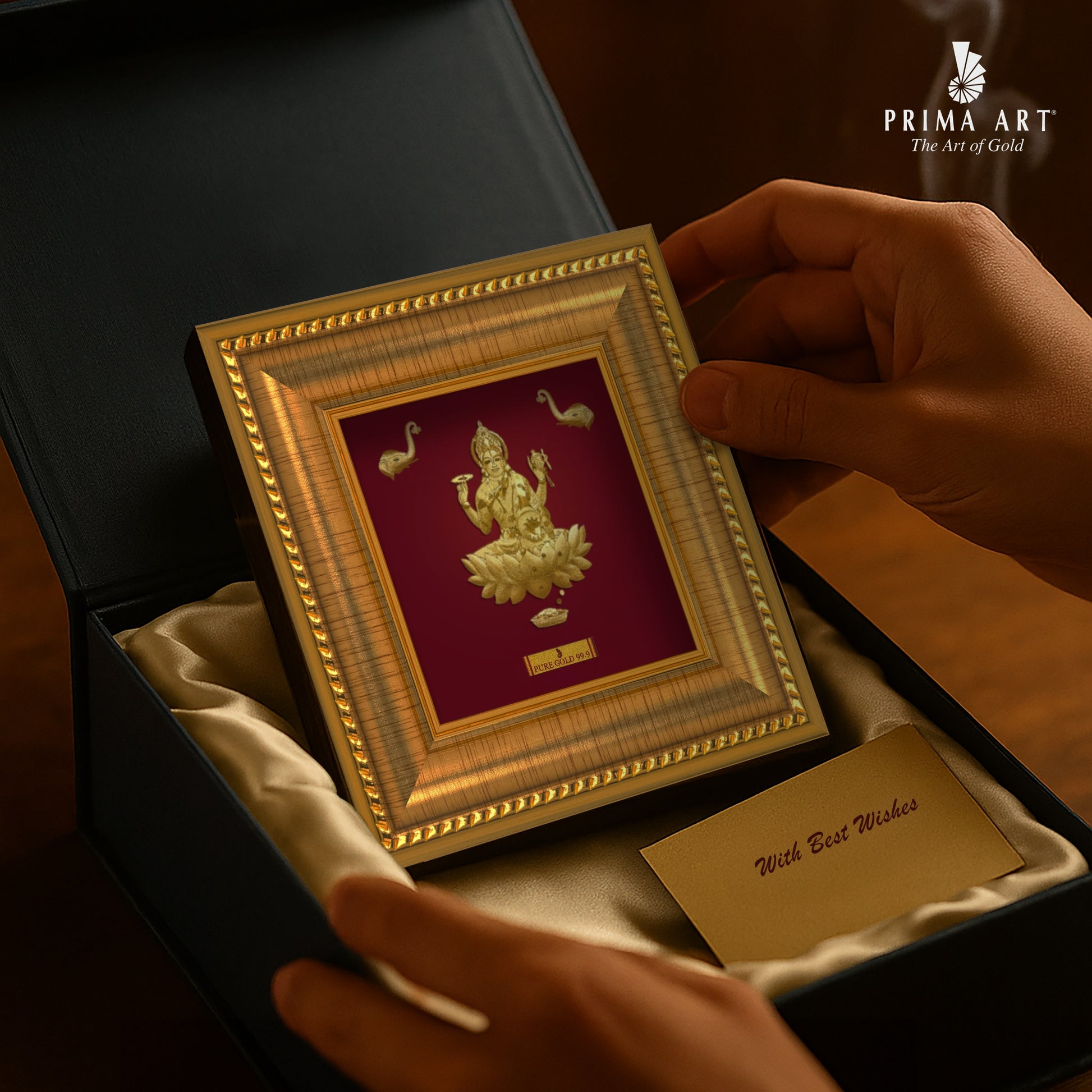 Prima Art Lakshmi ji 24K Gold Sheet Artwork Frame best for festival and corporate gifting
