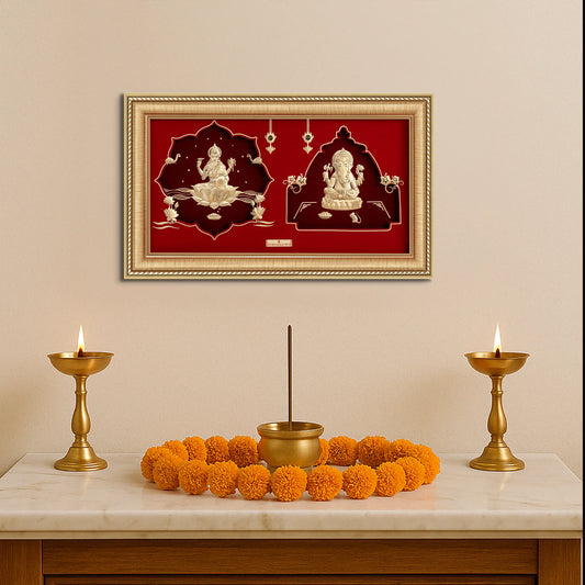 God Ganesha , Lakshmi ji  24K Gold Frame best for festival and corporate gifting , perfect wall mount ganesha frame and table top. Vastu Approved. 