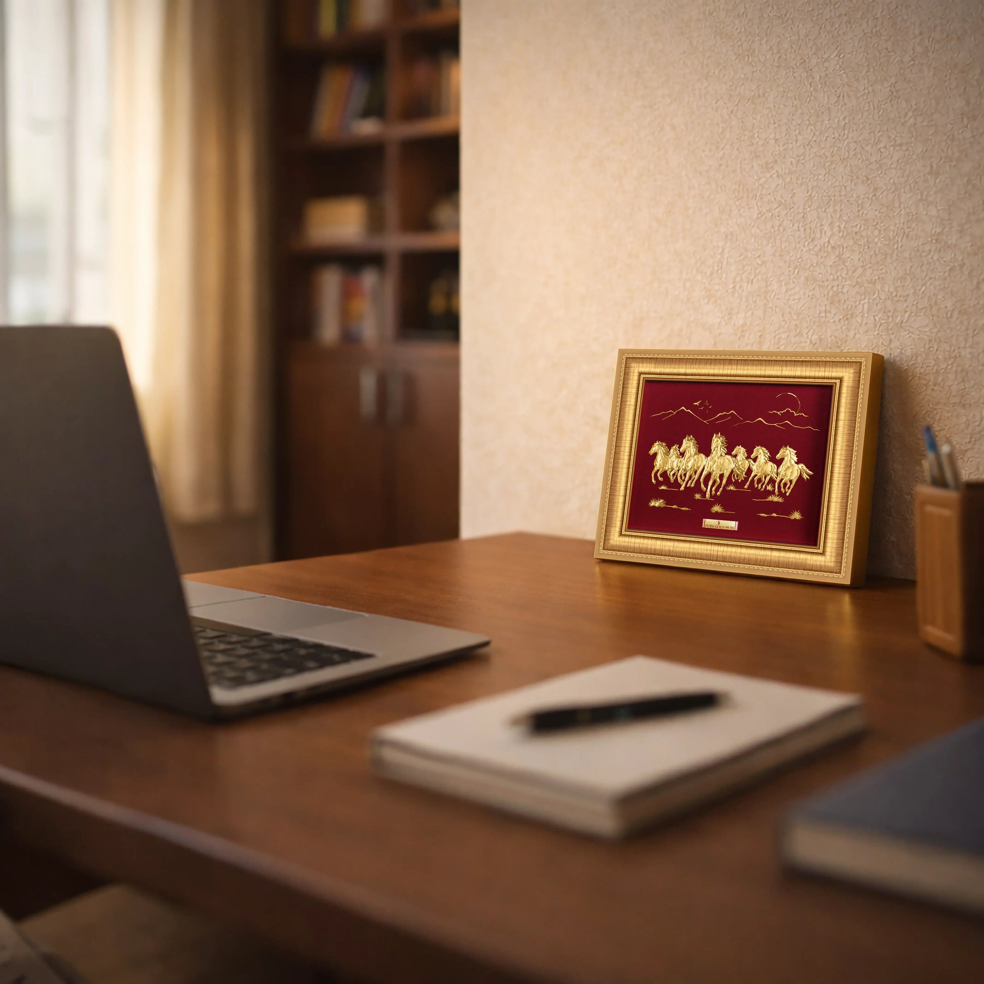 Premium Gift Seven Horse Vastu Artwork In Gold Finish