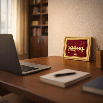 Premium Gift Seven Horse Vastu Artwork In Gold Finish