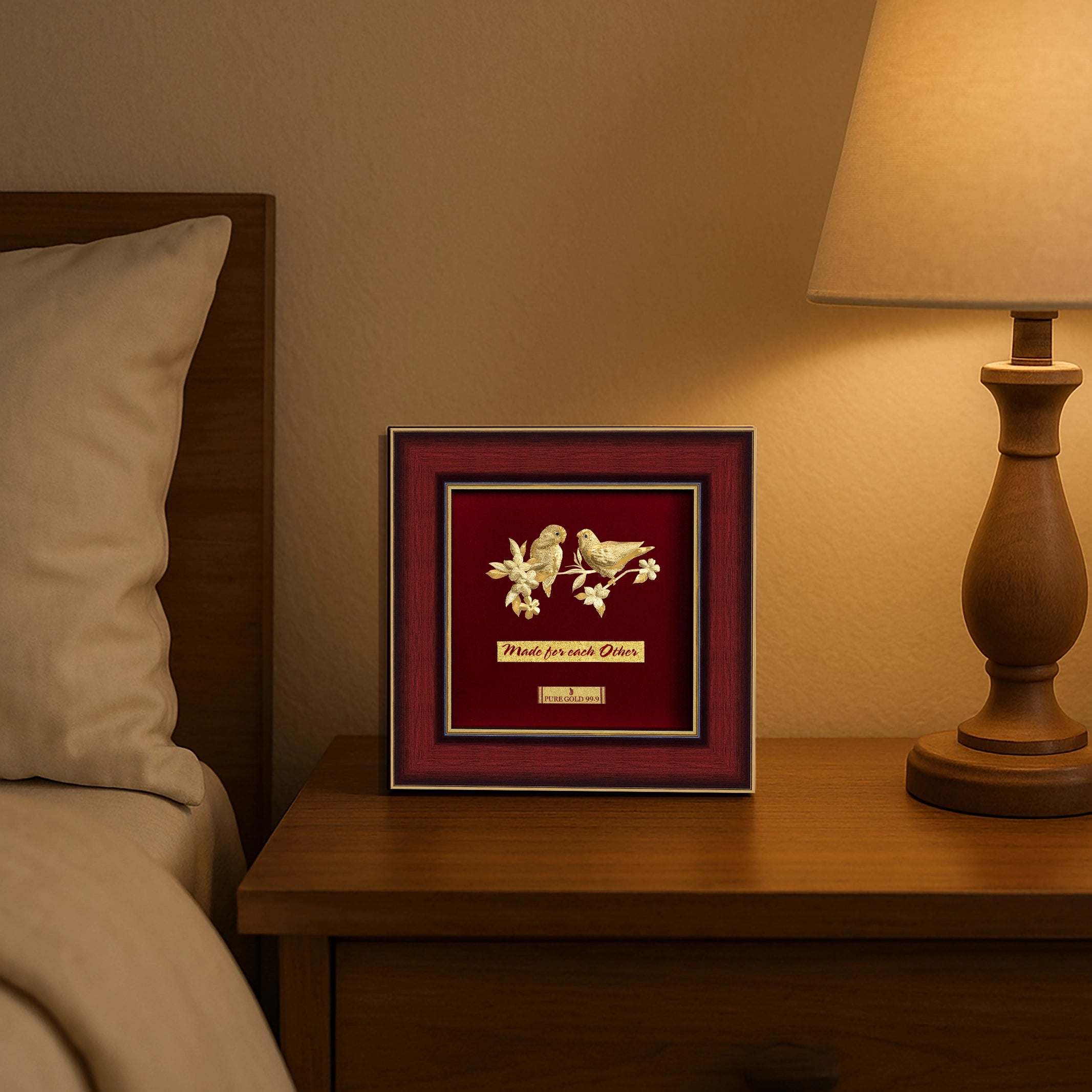 Prima art 24K gold Love birds frame – perfect for home decor and gifting. Frame from table top , bedside , wall hanging.