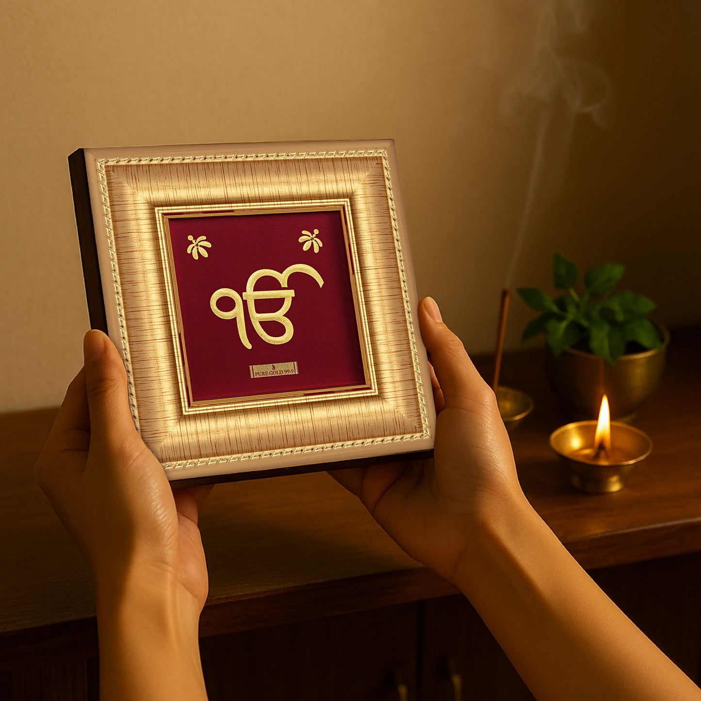 Ek omkar 24k gold premium frame. Best for home temple shelf and table top. Perfect for gifting.