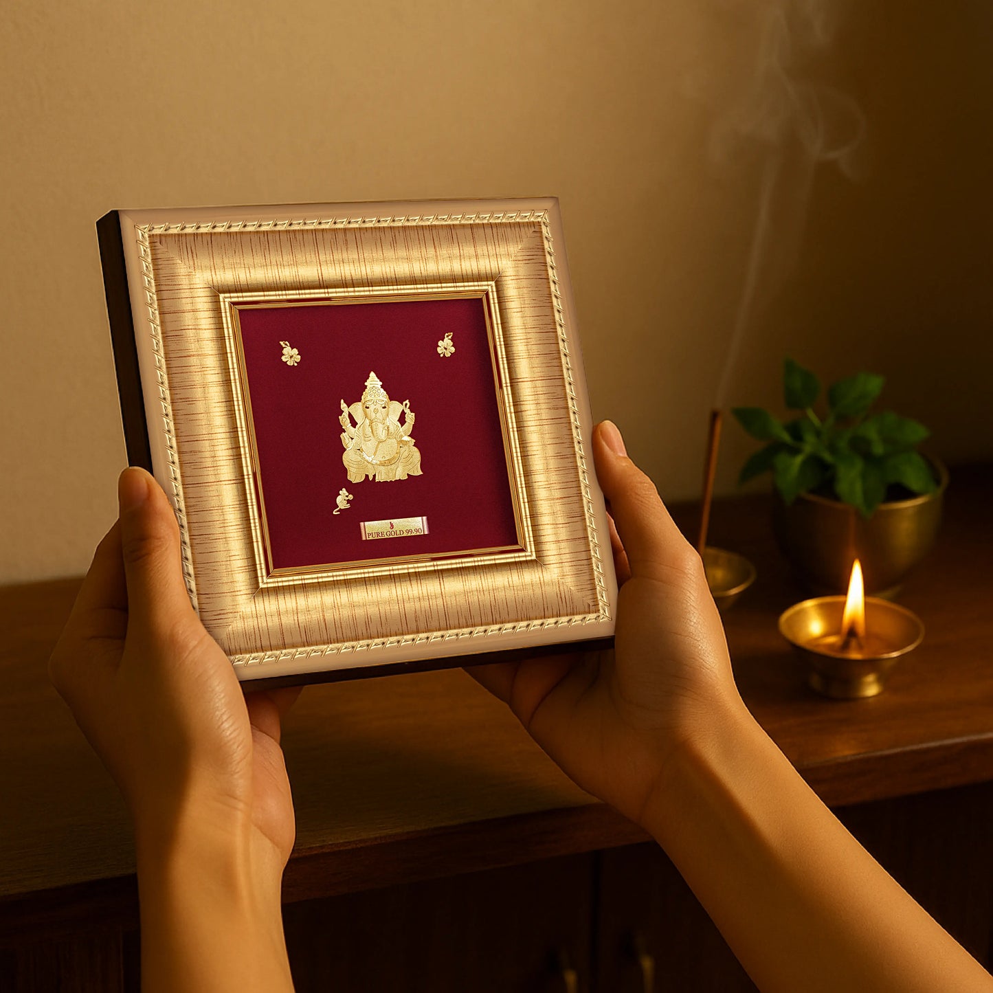 Prima art Lord Ganesha 24K Gold Frame best for festival and corporate gifting a perfect temple shelf frame , wall hanging frame & table top frame.