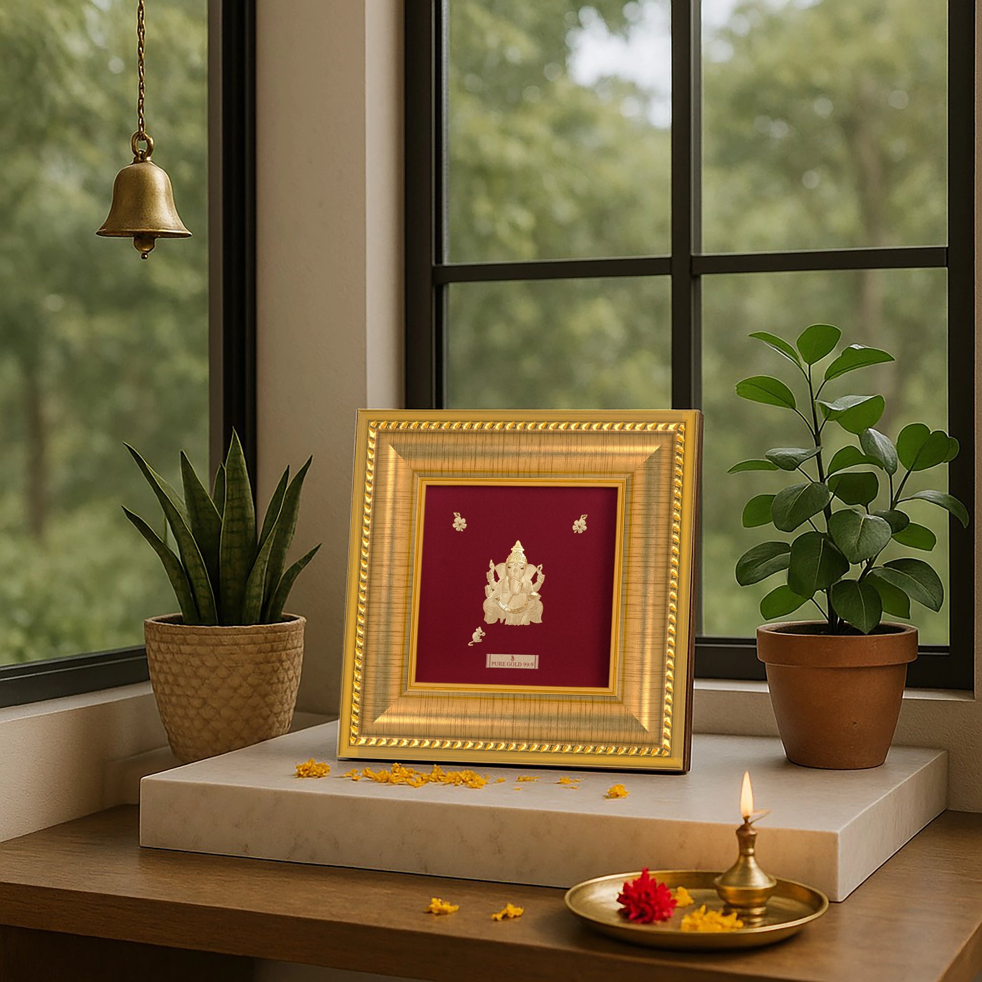 Prima art Lord Ganesha 24K Gold Frame best for housewarming  gift and corporate gifting a perfect temple shelf frame , wall hanging frame & table top frame.