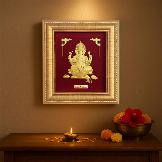 Lord Ganesh gold frame for home temple and gifting
