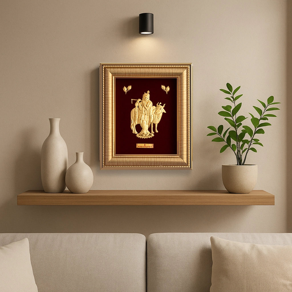 24K gold Krishna artwork in premium frame – perfect for home decor and gifting