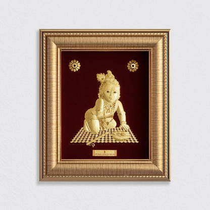 Laddoo Gopal ji 24K Gold frame. Perfect gift buy online. Best for home decor , wall hanging , table top & temple shelf. Vastu Approved.