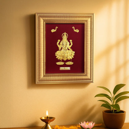 Lakshmi ji gold frame for gifting and home temple.