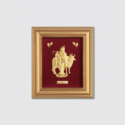 Lord Krishna with Cow Ji 24K Gold Photo Frame For Premium Gift, Temple, Office, Home
