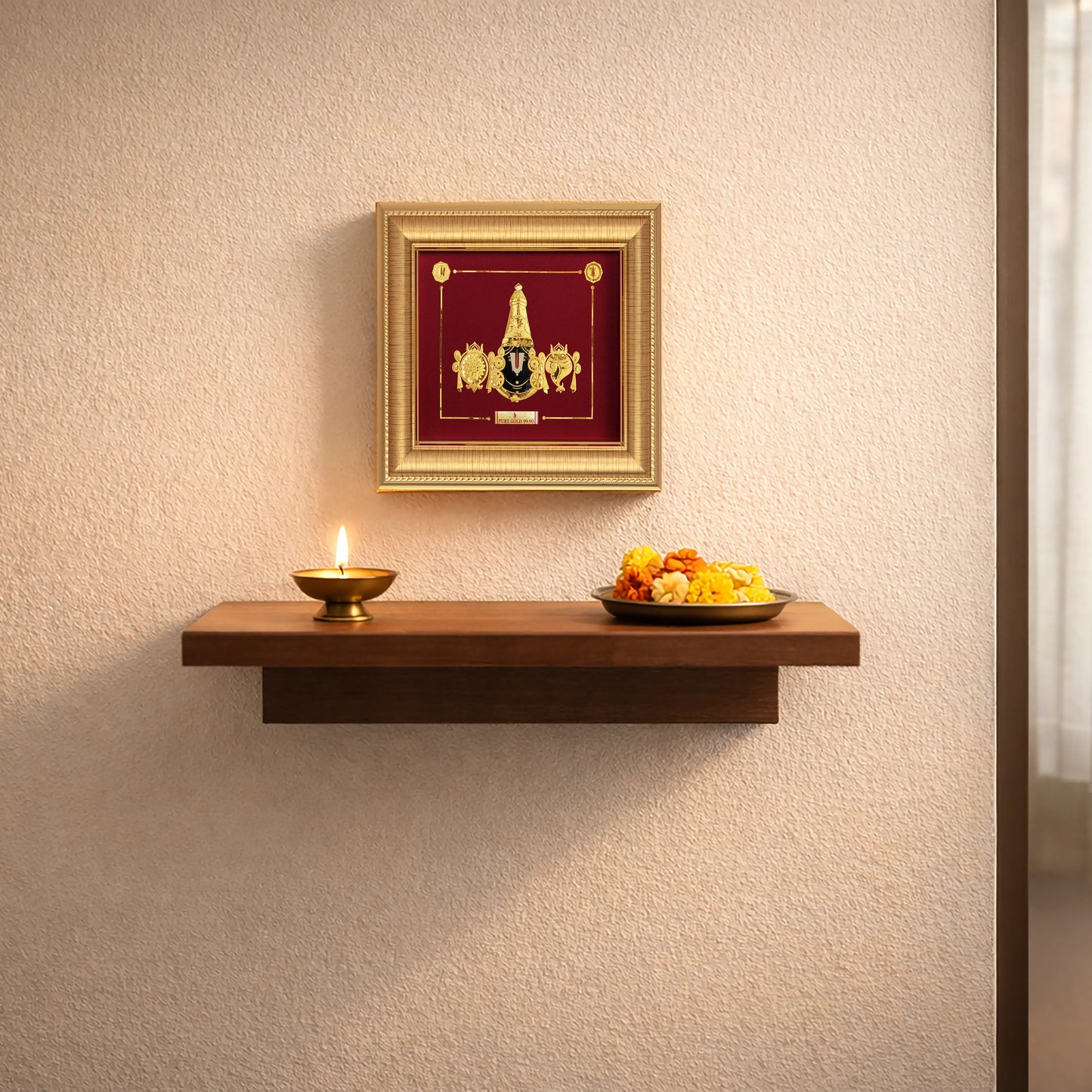 Hindu God Lord Naman Balaji Gold Photo Frame for Home, Office, and Temple