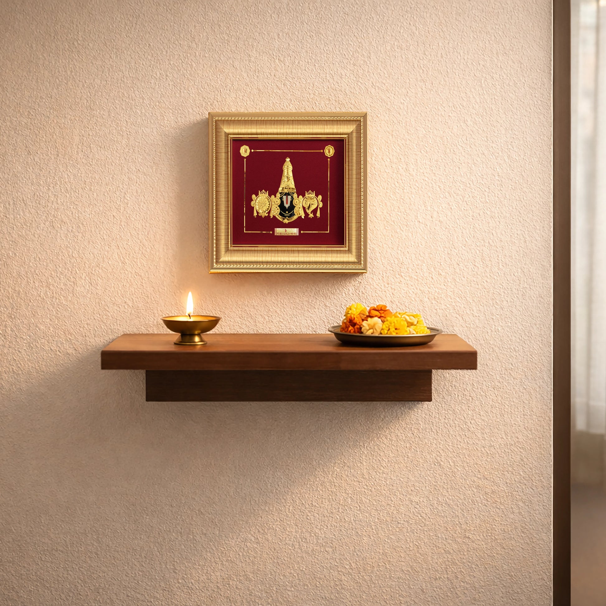 Hindu God Lord Naman Balaji Gold Photo Frame for Home, Office, and Temple